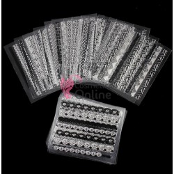 Stickere 3D Combinate  3DA33 Dantela Argintie Metalizat Cu Negru, 6 folii